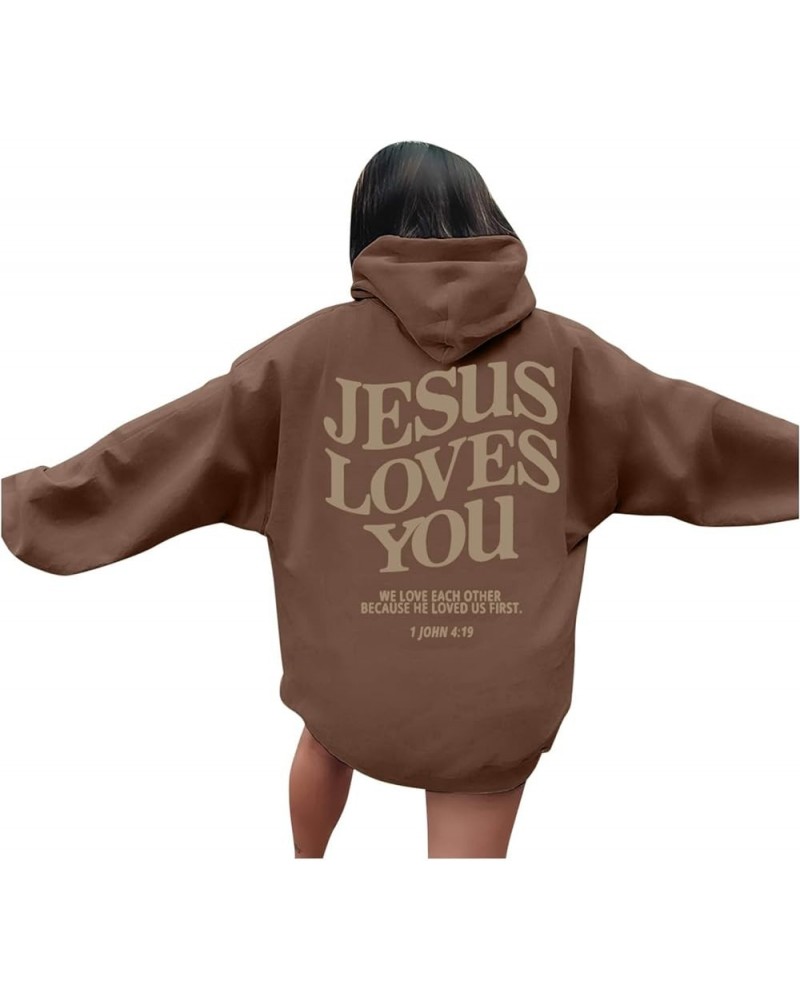 Jesus Loves You Christian Hoodies For Women Bible Verse Oversized Long Sleeve Y2K Drawstring Sweatshirts Comfy Pockets Tops A...