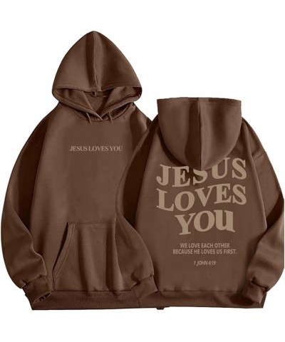 Jesus Loves You Christian Hoodies For Women Bible Verse Oversized Long Sleeve Y2K Drawstring Sweatshirts Comfy Pockets Tops A...