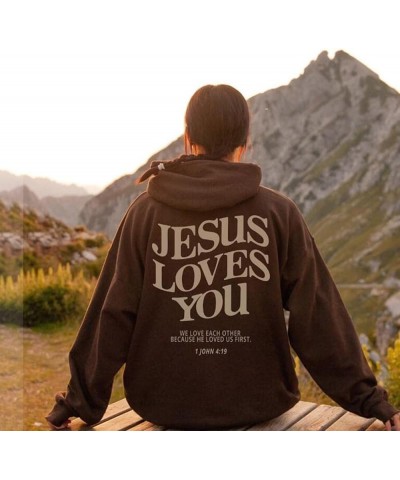 Jesus Loves You Christian Hoodies For Women Bible Verse Oversized Long Sleeve Y2K Drawstring Sweatshirts Comfy Pockets Tops A...