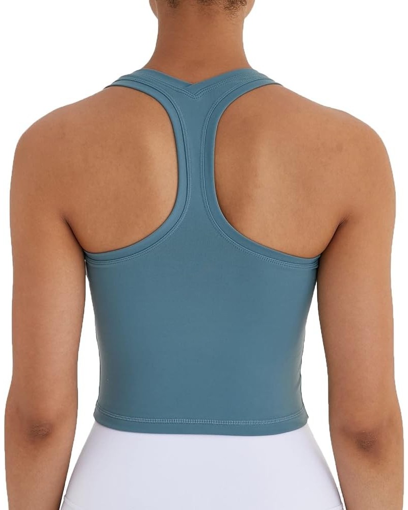 Women's Cropped Racerback Tank Tops Running Workout Tops Active Yoga Tops Mysterious Green $10.35 Activewear