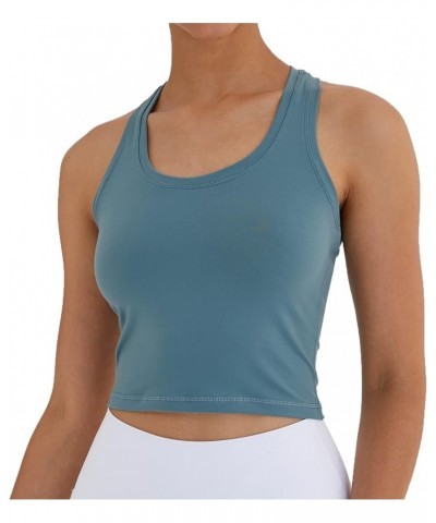 Women's Cropped Racerback Tank Tops Running Workout Tops Active Yoga Tops Mysterious Green $10.35 Activewear