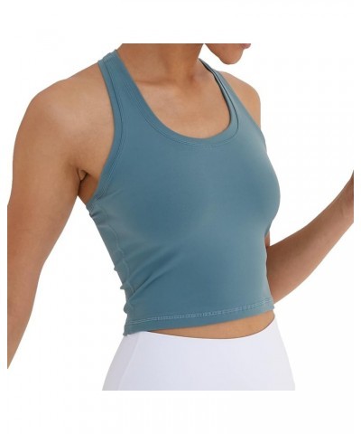 Women's Cropped Racerback Tank Tops Running Workout Tops Active Yoga Tops Mysterious Green $10.35 Activewear