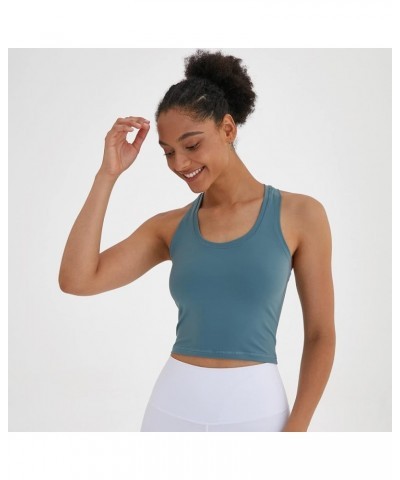 Women's Cropped Racerback Tank Tops Running Workout Tops Active Yoga Tops Mysterious Green $10.35 Activewear