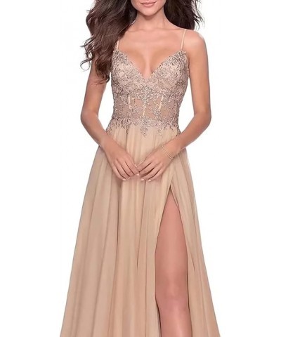 Women's Lace Appliques Prom Dresses Long V Neck Slit Evening Dress Spaghetti Straps Formal Party Gowns Dusty Purple $39.95 Dr...