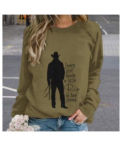 Fall Women's Novelty Sweatshirts Long Sleeve Western Girls City Pullover for Women Crewneck Casual Loose Clothes Tops Army Gr...