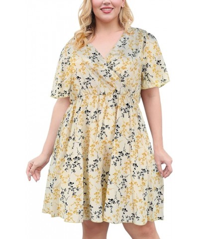 Womens Casual V-Neck Plus Size Summer Boho Swing Wrap Dress with Pockets NEM266 Yellow Print $20.51 Dresses