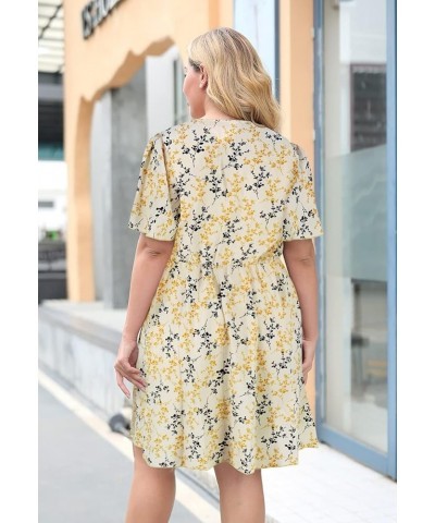 Womens Casual V-Neck Plus Size Summer Boho Swing Wrap Dress with Pockets NEM266 Yellow Print $20.51 Dresses