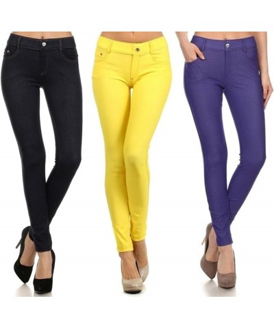 Yelete Multi Solid Color Jeggings for Women Soft and Stretchy Legging Blk/Yellow/D,blue $27.20 Leggings