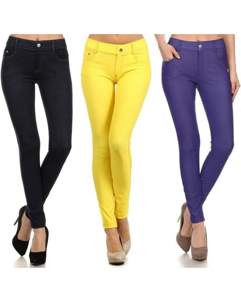 Yelete Multi Solid Color Jeggings for Women Soft and Stretchy Legging Blk/Yellow/D,blue $27.20 Leggings