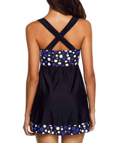 Womens Polka Dot Swimdress Two Piece Swimsuit and Brief Plus Size Blue $14.99 Swimsuits