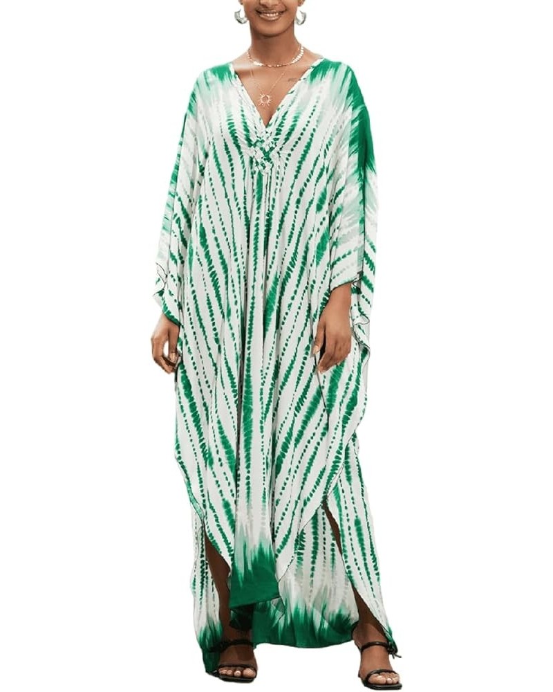 Women's Printed Kaftan Nightgown Loungewear Caftans Dress Plus Size Long Beach Cover Up Swimwear Green Tie-dye a $13.33 Swims...