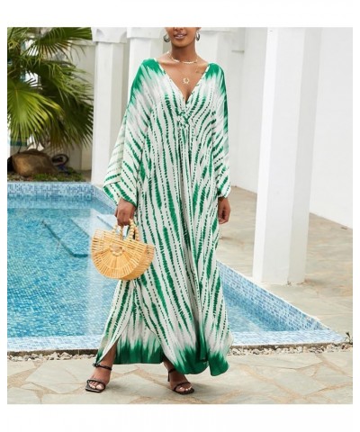 Women's Printed Kaftan Nightgown Loungewear Caftans Dress Plus Size Long Beach Cover Up Swimwear Green Tie-dye a $13.33 Swims...