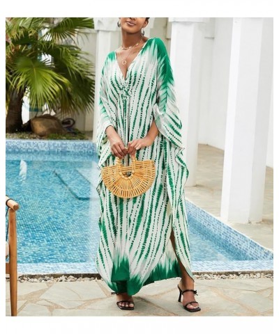 Women's Printed Kaftan Nightgown Loungewear Caftans Dress Plus Size Long Beach Cover Up Swimwear Green Tie-dye a $13.33 Swims...