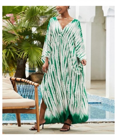 Women's Printed Kaftan Nightgown Loungewear Caftans Dress Plus Size Long Beach Cover Up Swimwear Green Tie-dye a $13.33 Swims...