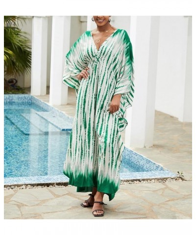 Women's Printed Kaftan Nightgown Loungewear Caftans Dress Plus Size Long Beach Cover Up Swimwear Green Tie-dye a $13.33 Swims...