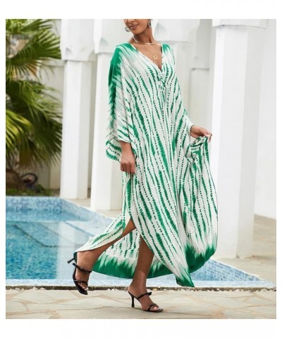 Women's Printed Kaftan Nightgown Loungewear Caftans Dress Plus Size Long Beach Cover Up Swimwear Green Tie-dye a $13.33 Swims...