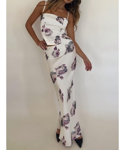 Women Sexy Bodycon Cami Long Dress Summer Spaghetti Strap Backless Floral Dress Cocktail Party Club Long Dresses I-white $10....