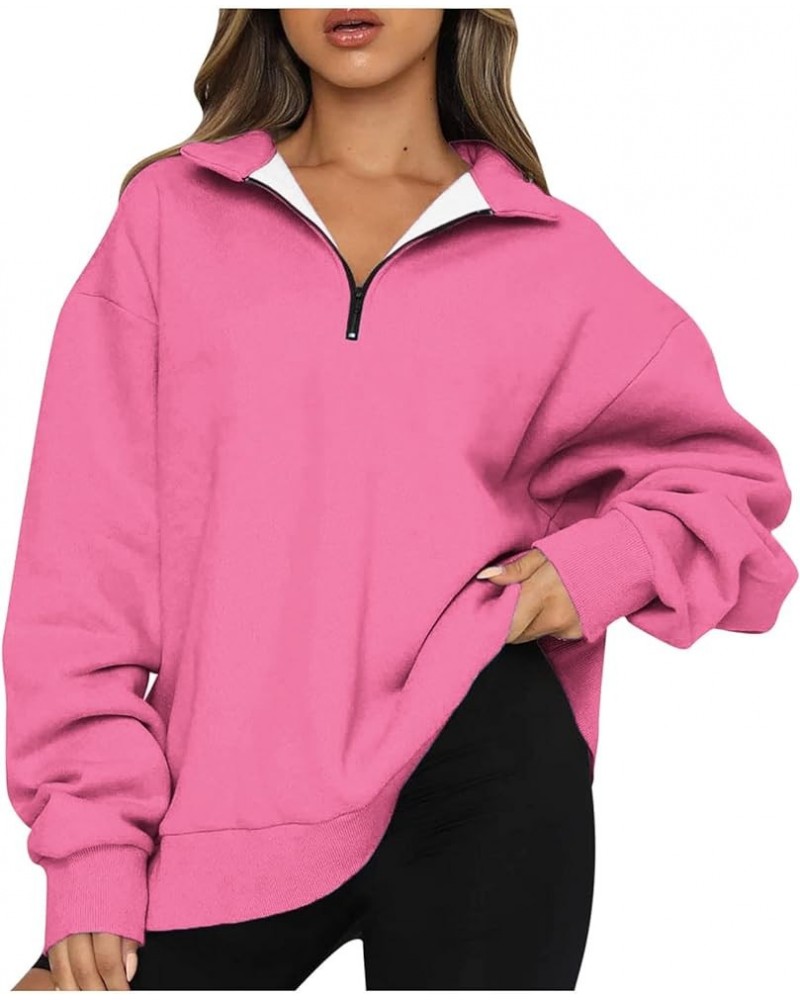 Womens Oversized Sweatshirt Long Sleeve Tops Half Zip Hoodie Fall Fashion Pullovers Casual Fleece Sweater Y2k Tops Hot Pinka0...