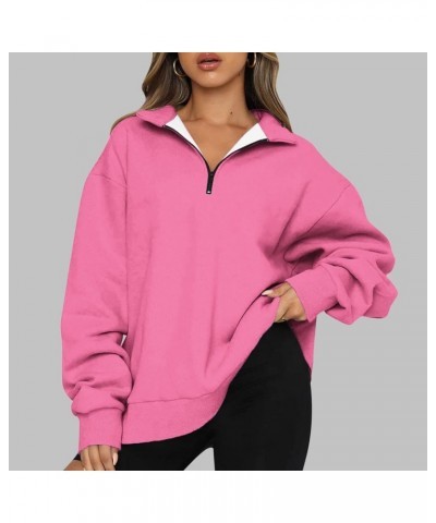 Womens Oversized Sweatshirt Long Sleeve Tops Half Zip Hoodie Fall Fashion Pullovers Casual Fleece Sweater Y2k Tops Hot Pinka0...