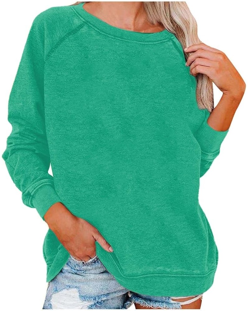 Women's Fall Tops 2023 Long Sleeve Crew Neck Solid Color Blouses Casual Loose Going Out Pullover 17green $8.95 Hoodies & Swea...