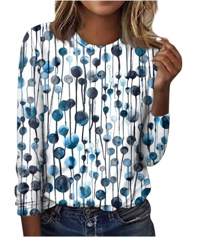 Plus Size Tops for Women,Women's Casual Fashion Print Long Sleeve O-Neck Lapel Comfortable T Shirts Top 3-blue $10.96 T-Shirts