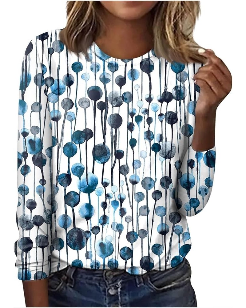 Plus Size Tops for Women,Women's Casual Fashion Print Long Sleeve O-Neck Lapel Comfortable T Shirts Top 3-blue $10.96 T-Shirts