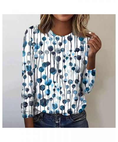 Plus Size Tops for Women,Women's Casual Fashion Print Long Sleeve O-Neck Lapel Comfortable T Shirts Top 3-blue $10.96 T-Shirts