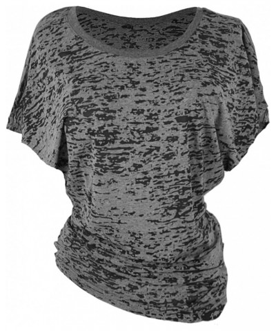 Womens Short Sleeve Boat Neck Side Shirring Dolman Drape Top Black Burnout $9.23 T-Shirts