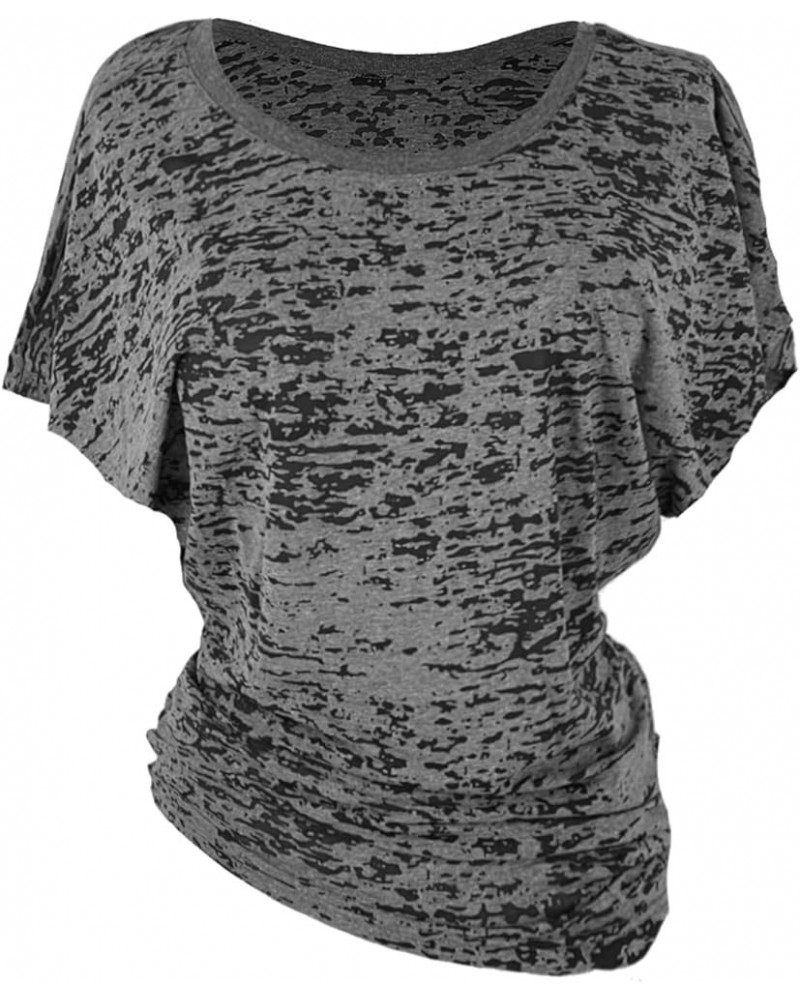 Womens Short Sleeve Boat Neck Side Shirring Dolman Drape Top Black Burnout $9.23 T-Shirts