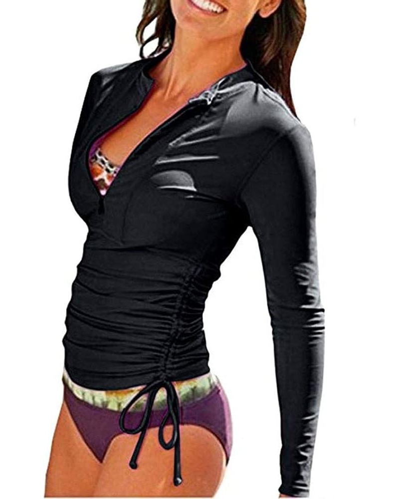 Women's 50+ UV Sunscreen Long Sleeve Sunscreen Swimsuit Top Zipper Jacket Wetsuit Medium Black $11.48 Swimsuits