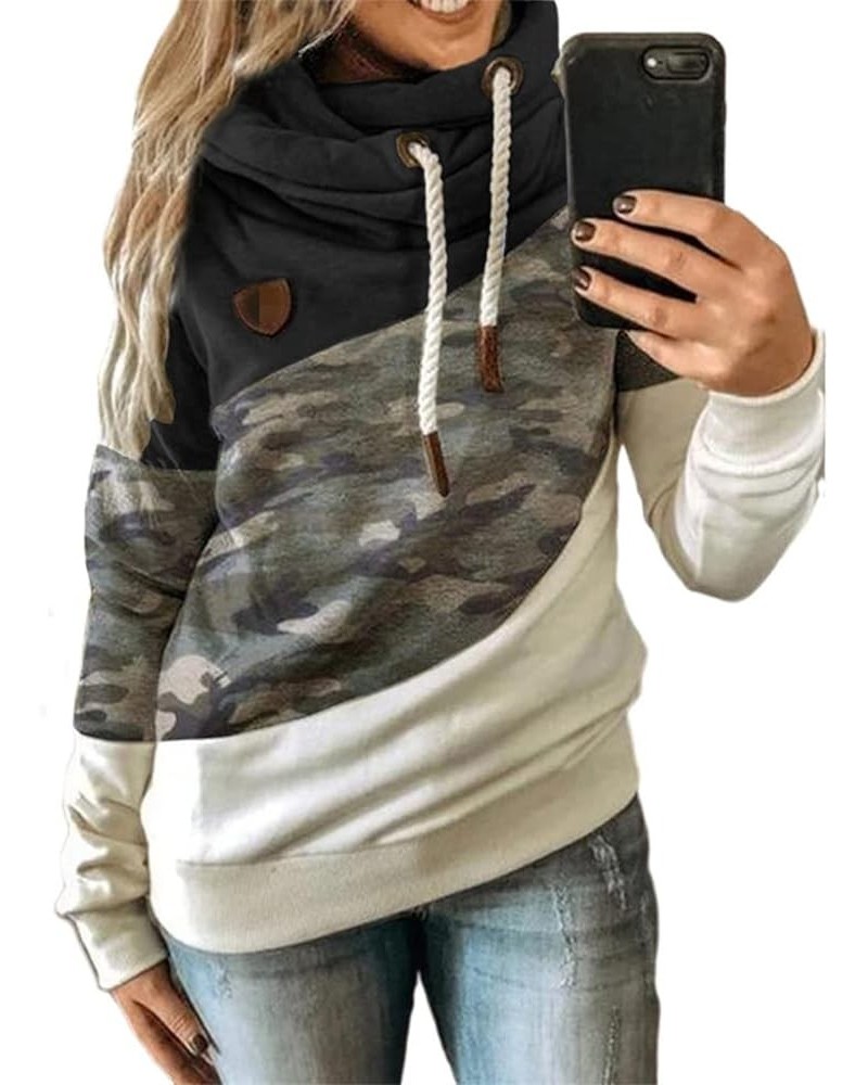 Sweatshirts for Women Trendy Patchwork Cowl Neck Hoodies Loose Fit Pullover Tops Leopard Camo Thermal Fall Blouses Black 03 $...