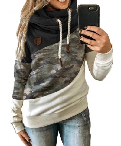 Sweatshirts for Women Trendy Patchwork Cowl Neck Hoodies Loose Fit Pullover Tops Leopard Camo Thermal Fall Blouses Black 03 $...