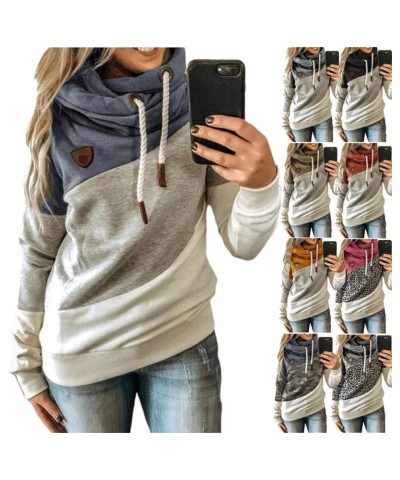 Sweatshirts for Women Trendy Patchwork Cowl Neck Hoodies Loose Fit Pullover Tops Leopard Camo Thermal Fall Blouses Black 03 $...