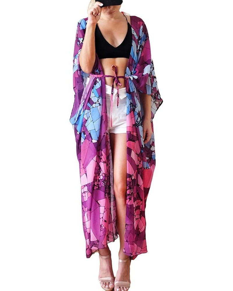 Print Beach Kimono Cardigans for Women Open Front Swimsuit Cover Up Rose $18.35 Swimsuits