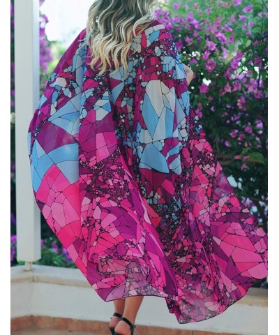 Print Beach Kimono Cardigans for Women Open Front Swimsuit Cover Up Rose $18.35 Swimsuits