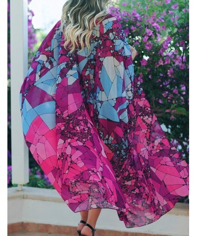 Print Beach Kimono Cardigans for Women Open Front Swimsuit Cover Up Rose $18.35 Swimsuits