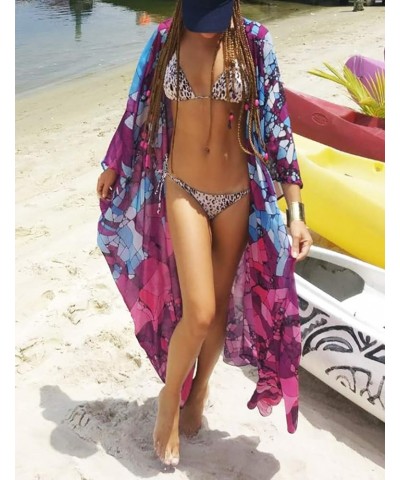 Print Beach Kimono Cardigans for Women Open Front Swimsuit Cover Up Rose $18.35 Swimsuits