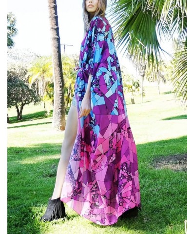 Print Beach Kimono Cardigans for Women Open Front Swimsuit Cover Up Rose $18.35 Swimsuits