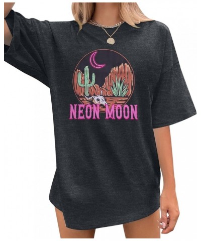 Oversized Tshirts Shirts for Women Graphic Tees Letter Print Casual Summer Short Sleeve Tops Neon Moon-black3 $8.00 Tops