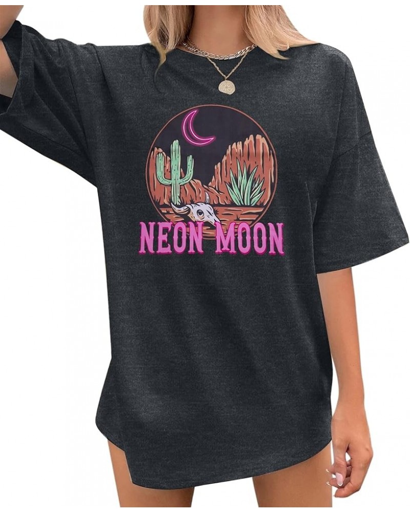 Oversized Tshirts Shirts for Women Graphic Tees Letter Print Casual Summer Short Sleeve Tops Neon Moon-black3 $8.00 Tops