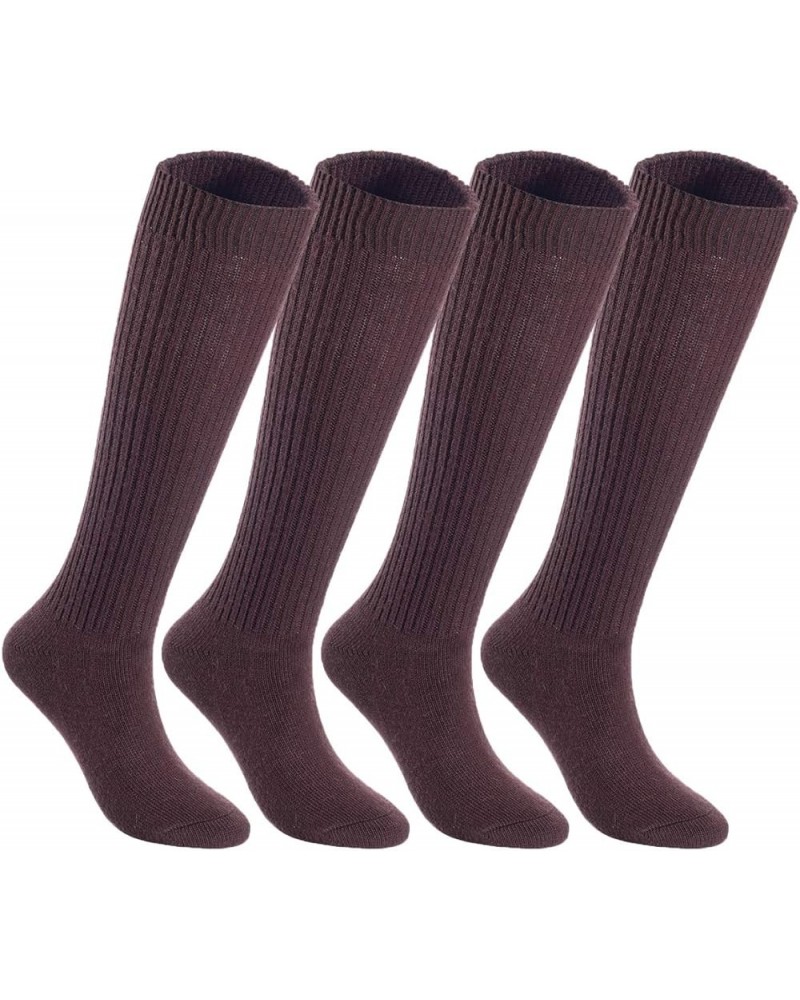 Non Slip Women's 4 Pairs Knee High Wool Crew Socks FS05 Size 6-9 Brown $15.18 Socks