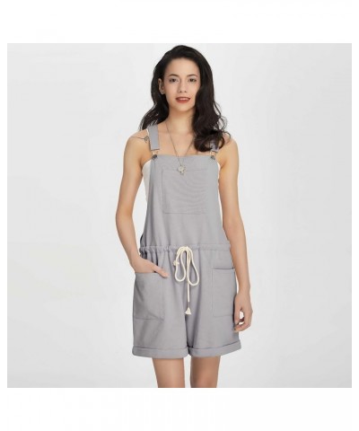 Womens Adjustable Strap Overalls Shorts Drawstring Short Bib Rompers Jumpsuits with Pockets Gray $18.35 Overalls