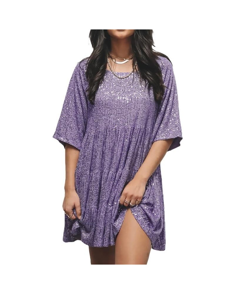 Womens Tassel Sequin Dress Spaghetti Strap Backless Tassel Mini Dress Sparkly Evening Party Dress Dance Dress C5- Violet $17....