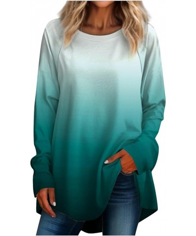 Tunic Tops for Women Loose Fit Dressy Casual Plus Size Long Sleeved Round Neck Gradient Printing T-Shirt Top Pullover Mint Gr...