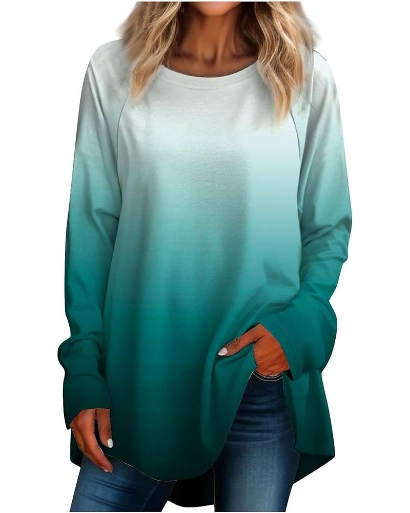 Tunic Tops for Women Loose Fit Dressy Casual Plus Size Long Sleeved Round Neck Gradient Printing T-Shirt Top Pullover Mint Gr...