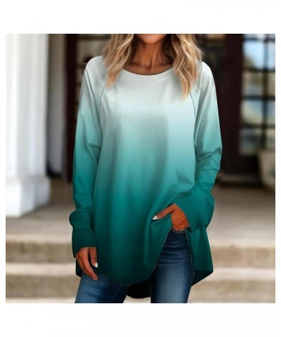 Tunic Tops for Women Loose Fit Dressy Casual Plus Size Long Sleeved Round Neck Gradient Printing T-Shirt Top Pullover Mint Gr...