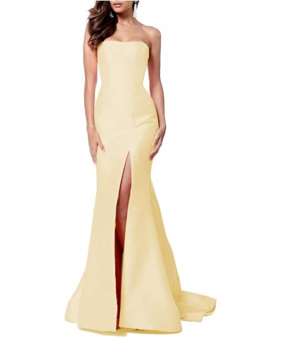 Women's Mermaid Strapless Split Long Prom Dresses Evening Gowns Light Yellow $31.98 Dresses