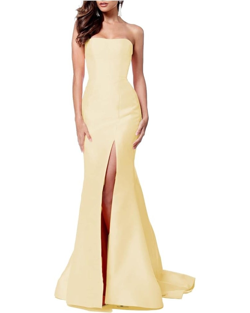 Women's Mermaid Strapless Split Long Prom Dresses Evening Gowns Light Yellow $31.98 Dresses