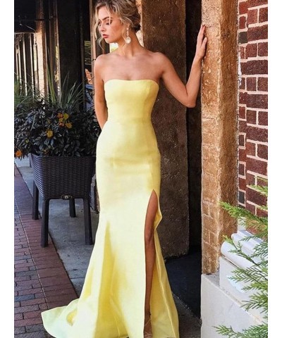 Women's Mermaid Strapless Split Long Prom Dresses Evening Gowns Light Yellow $31.98 Dresses