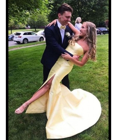 Women's Mermaid Strapless Split Long Prom Dresses Evening Gowns Light Yellow $31.98 Dresses